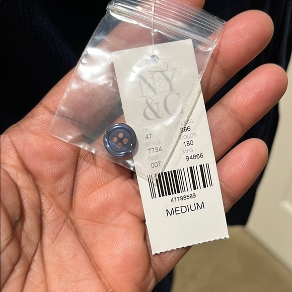 New York and Company Top Medium Navy Roll Tab Sleeve Henley Chiffon Front Rayon - Picture 11 of 11